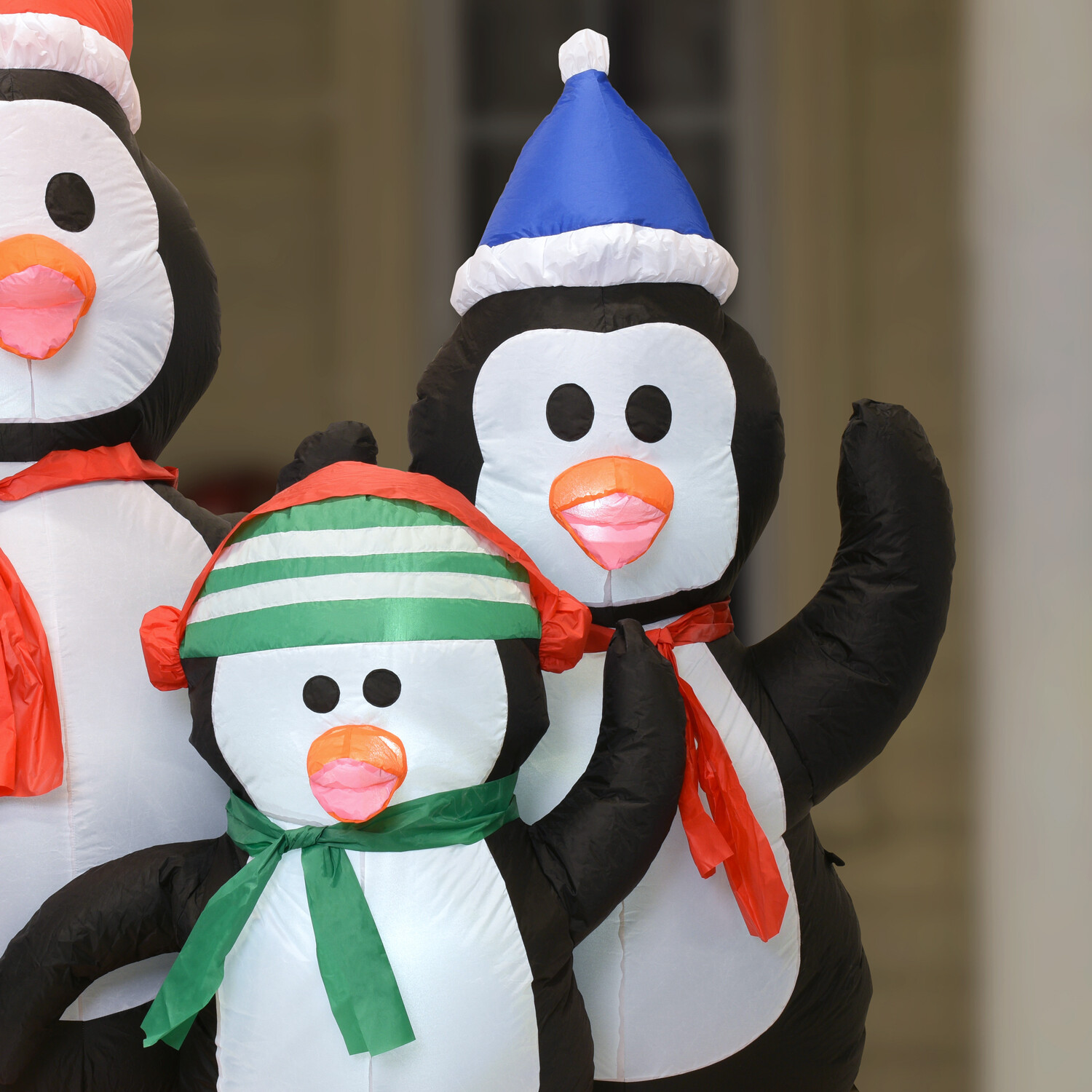 Festive Inflatable Penguin Family Black and White Image 4
