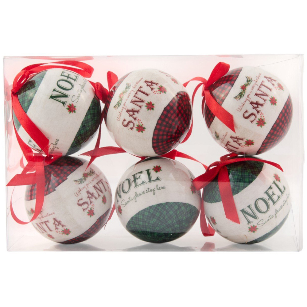 Set of 6 Santas Chalet Baubles Red and Green Image 1