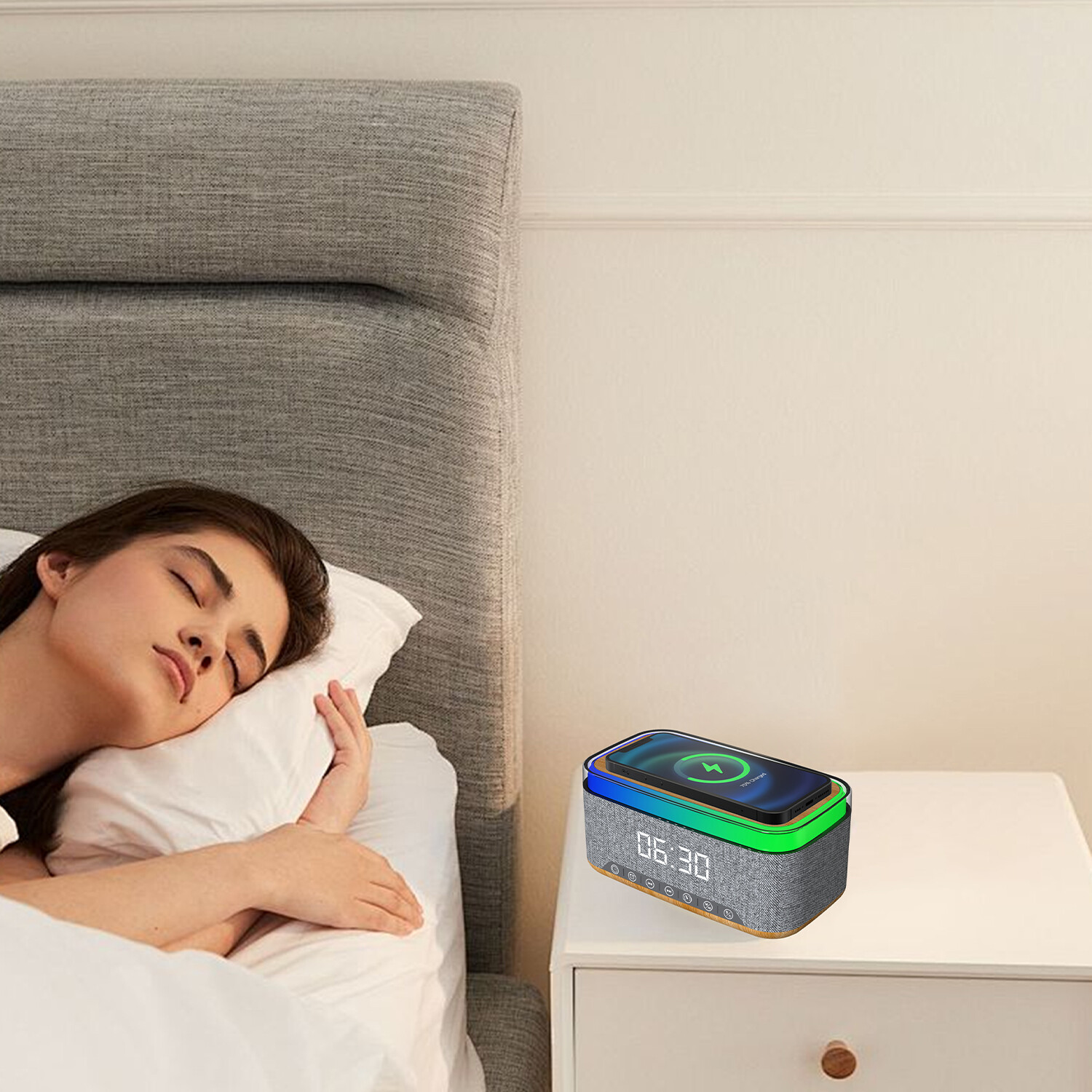 3 in 1 Alarm Clock Speaker and Charger - Grey Image 5