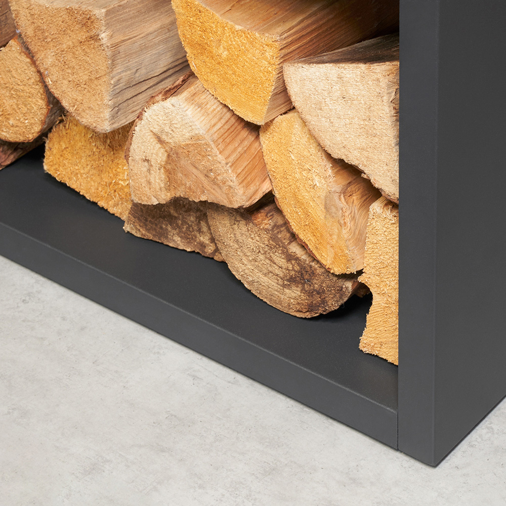 OKO S3 Charcoal Grey Bio Ethanol Stove with Log Storage and Angled Pipe Image 5