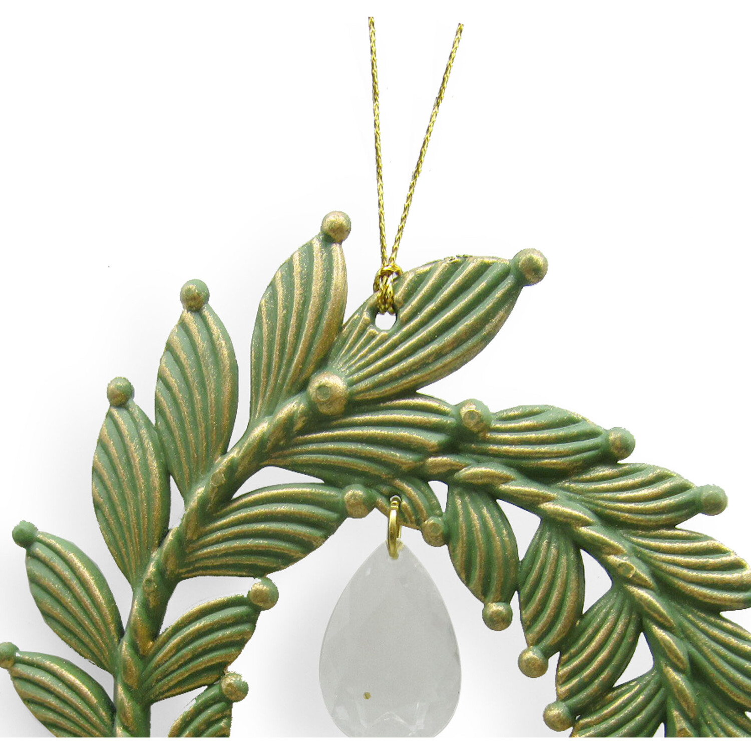 Brushed Gold Wreath Hanging Decoration Green Image 2