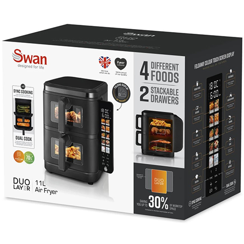 Swan Duo Layer Black 11L Air Fryer Image 2