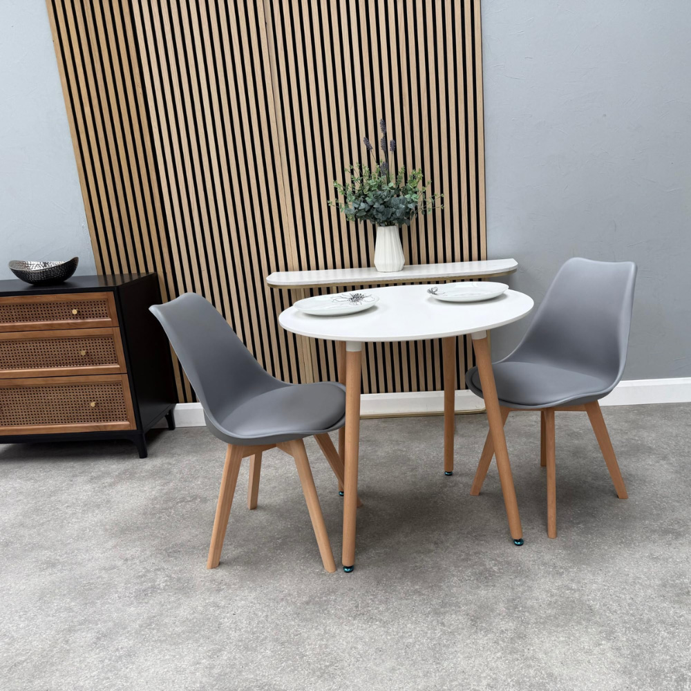 Life Interiors Halo Lorenzo White and Grey Wood and Plastic 2 Seater Round Dining Set Image 3