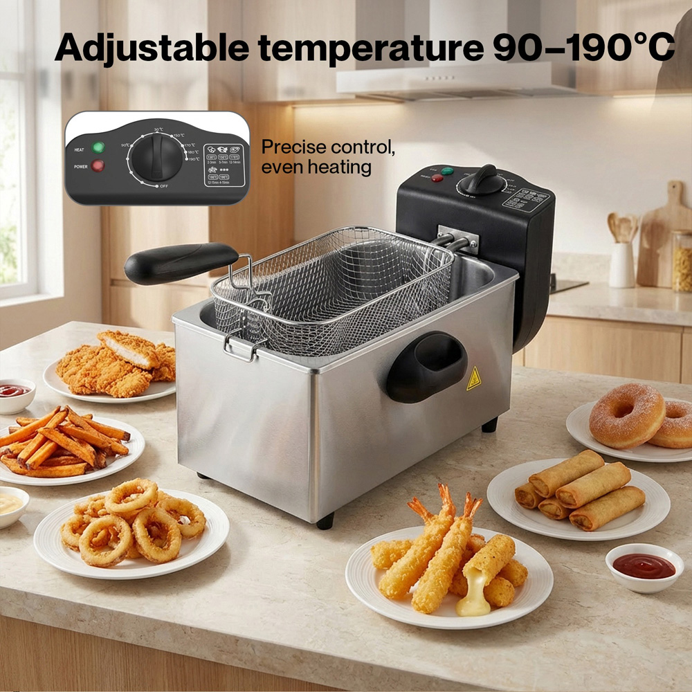 Spector FR1010-BK-UK Chip Pan Basket Stainless Steel Deep Fat Fryer 3L 2000W Image 4