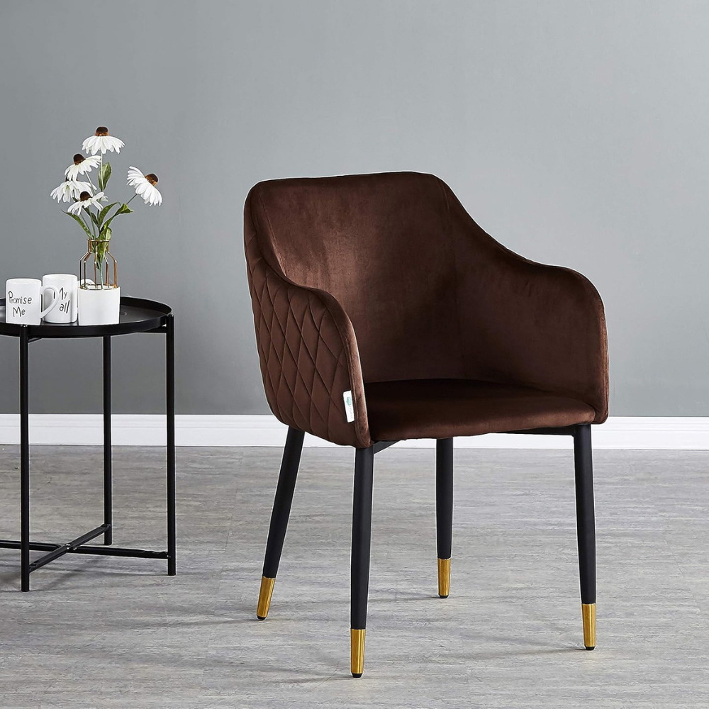 Life Interiors Verona Brown and Gold Velvet Upholstered Dining Chair Image 6