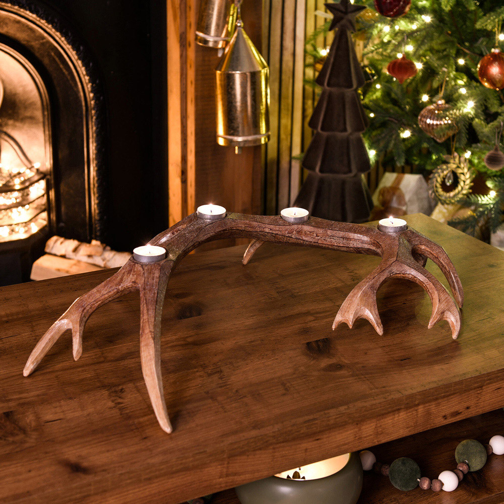 Decorative Antler Tea Light HolderBrown Image 2