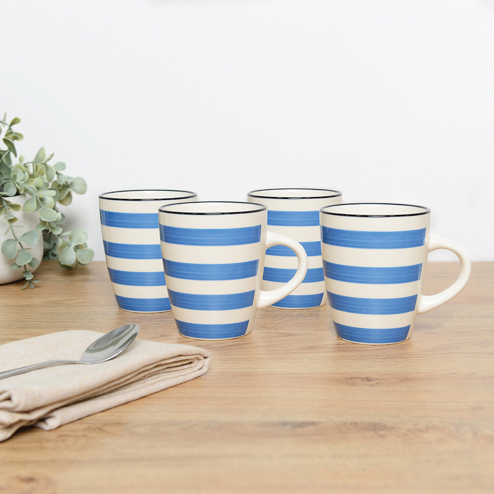 Pack of 4 Blue Handpainted Spinwash Mug Set - Blue Image 2
