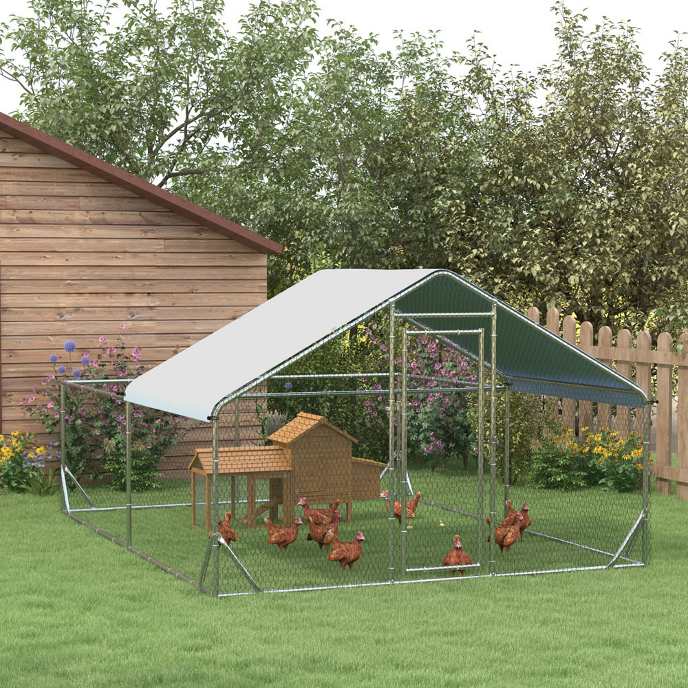 PawHut Walk-In Chicken Run, Hen House, for Ducks, Rabbits w/ Water-Resist Roof Image 2