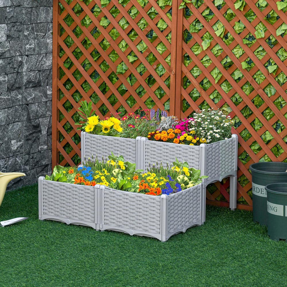 Outsunny Set of 4 Garden Bed Grey Image 2