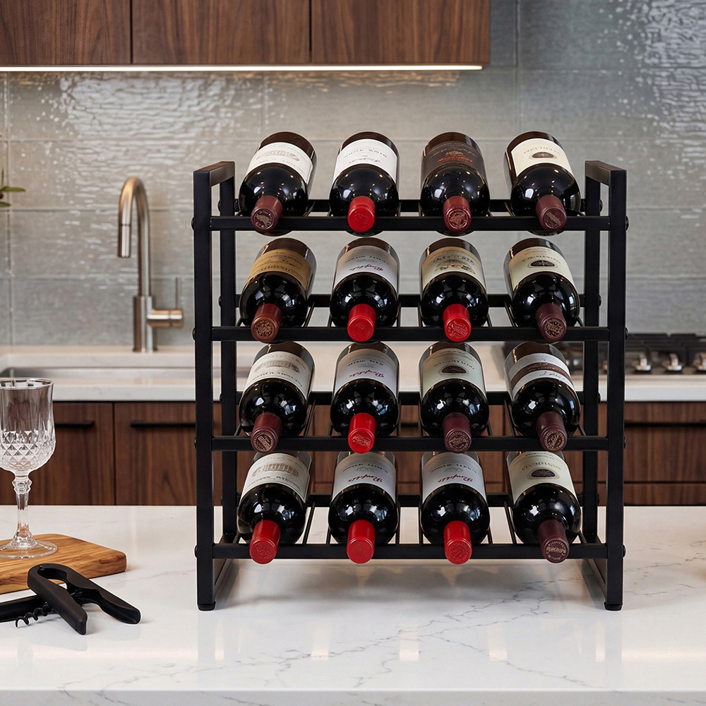 Levede Black Metal 16 Bottle Countertop Wine Rack Image 2