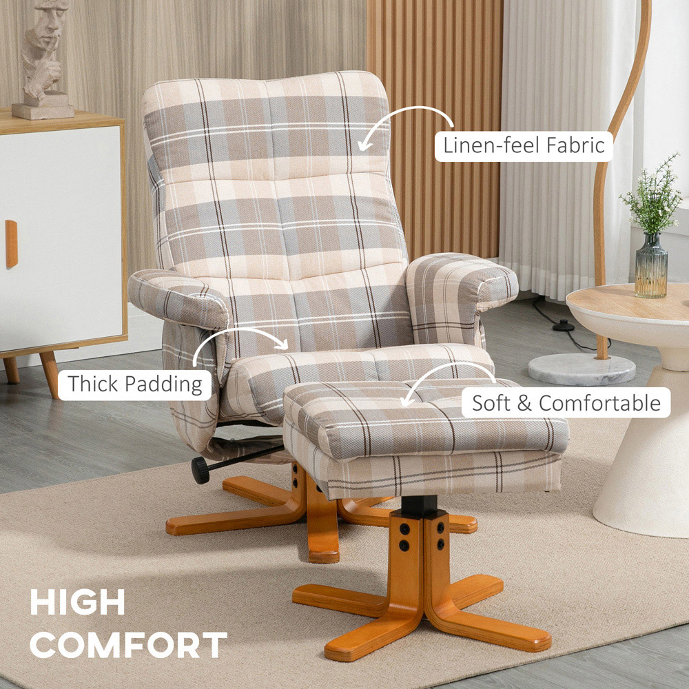 Portland Multicolour Linen Swivel Recliner Chair with Footstool Image 6