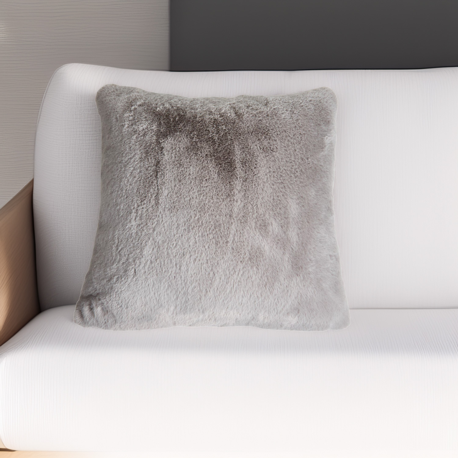 Large Rabbit Faux Fur Cushion Grey Image 2