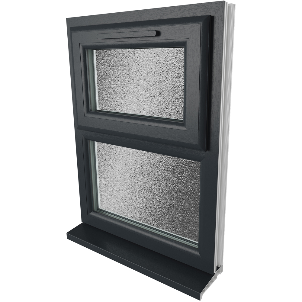 Crystal Top Hung Over Fixed Light Grey White Obscure Glass uPVC Double Glazed Window 610 x 820mm Image 9