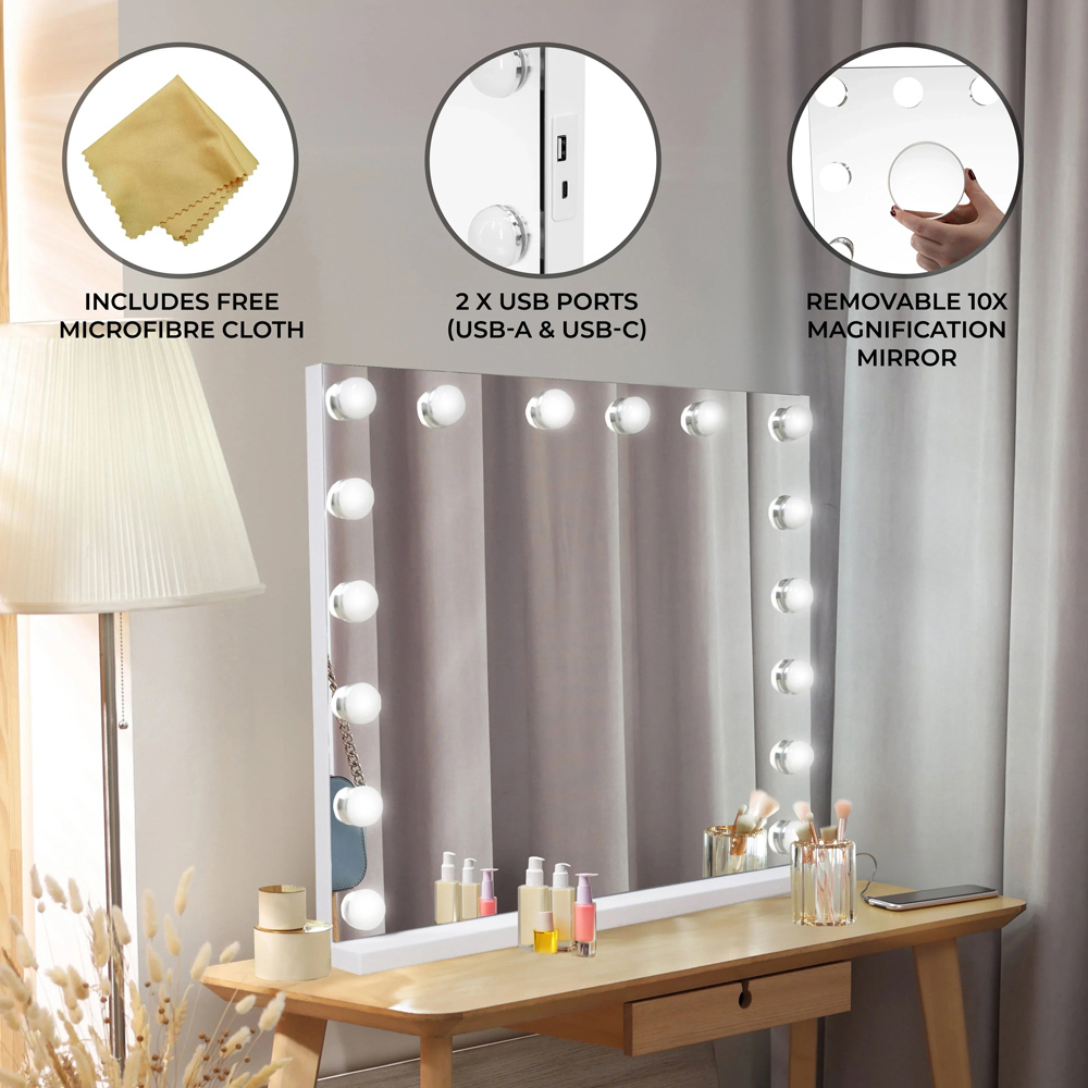 MonsterShop White LED Hollywood Vanity Mirror with Bluetooth Speaker 80 x 60cm Image 4