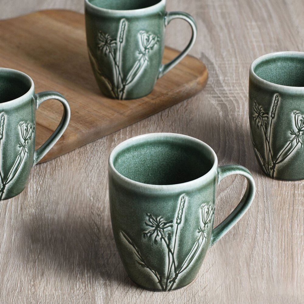 Pack of 4 Sage Embossed Decal Mugs - Green Image 3