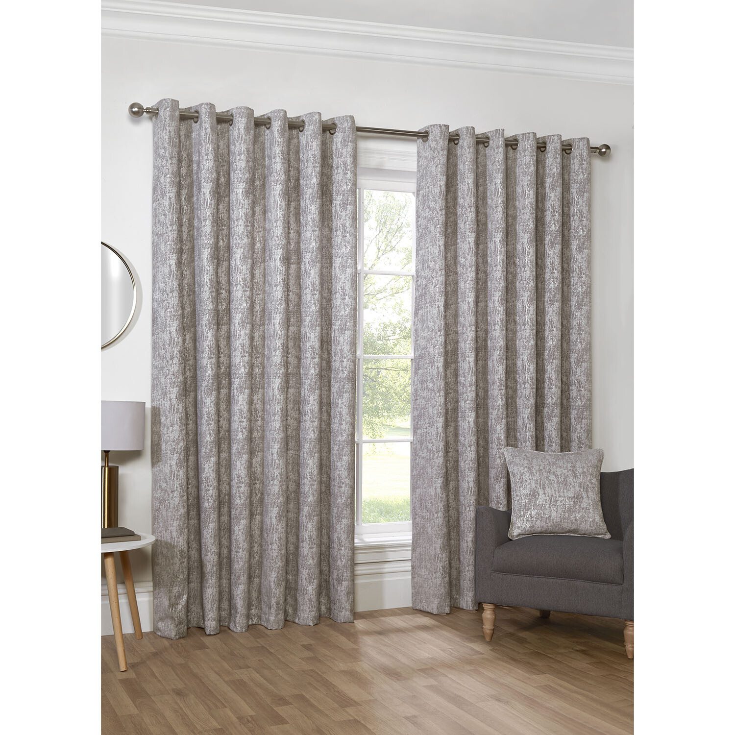 Amara Chenille Eyelet Curtain - Silver / 168cm / 183cm Image 2