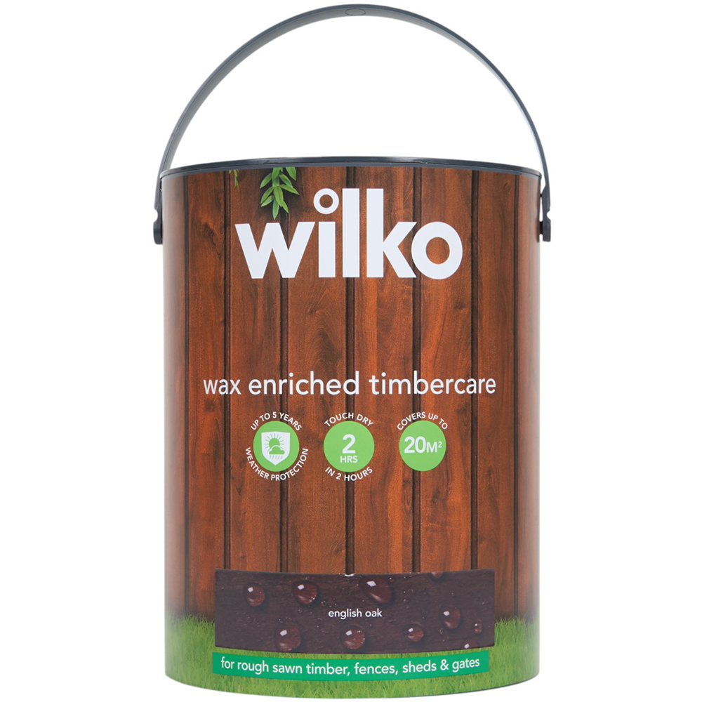 Wilko Wax Enriched Timbercare English Oak Wood Paint 5L Image 2