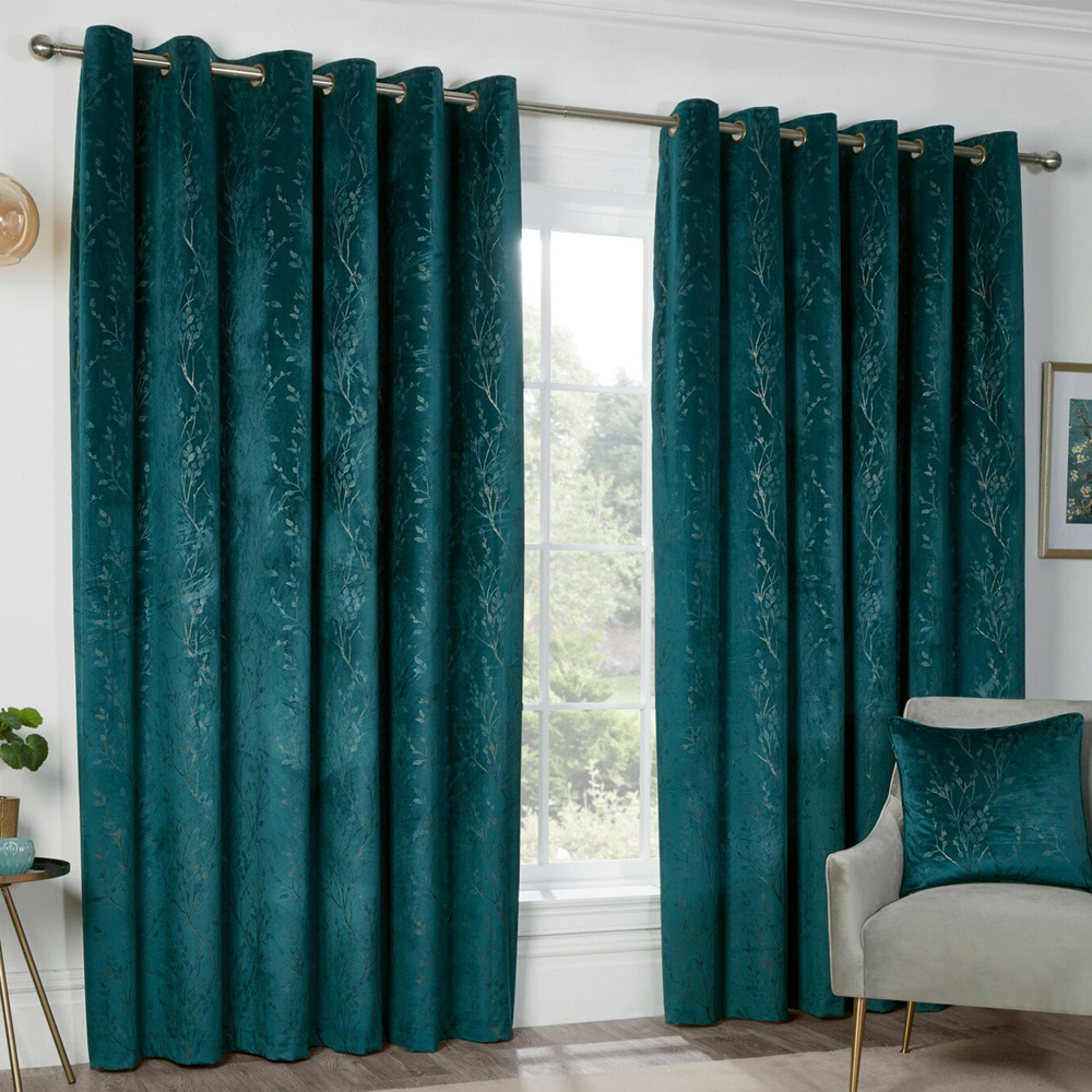 Divante Avery Teal Velvet Eyelet Curtains 229cm Image 1