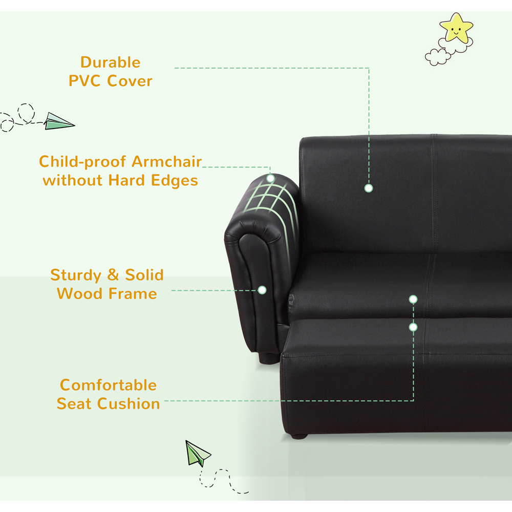 HOMCOM Kids Sofa Set 2 Seater Armchair with Footrest for 18-36 Months, Black Image 5