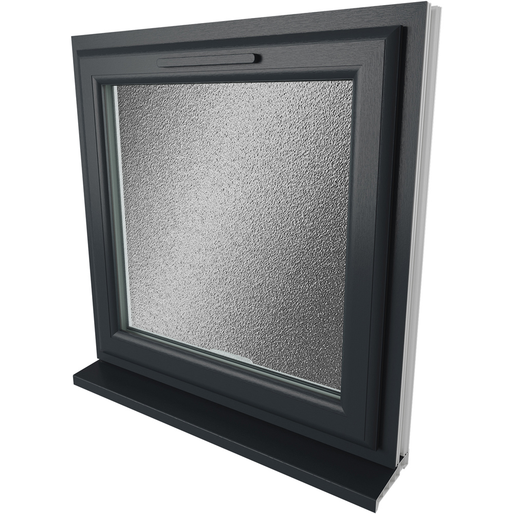 Crystal Top Hung Opener Grey and White Obscure Glass uPVC Triple Glazed Window 610 x 610mm Image 9