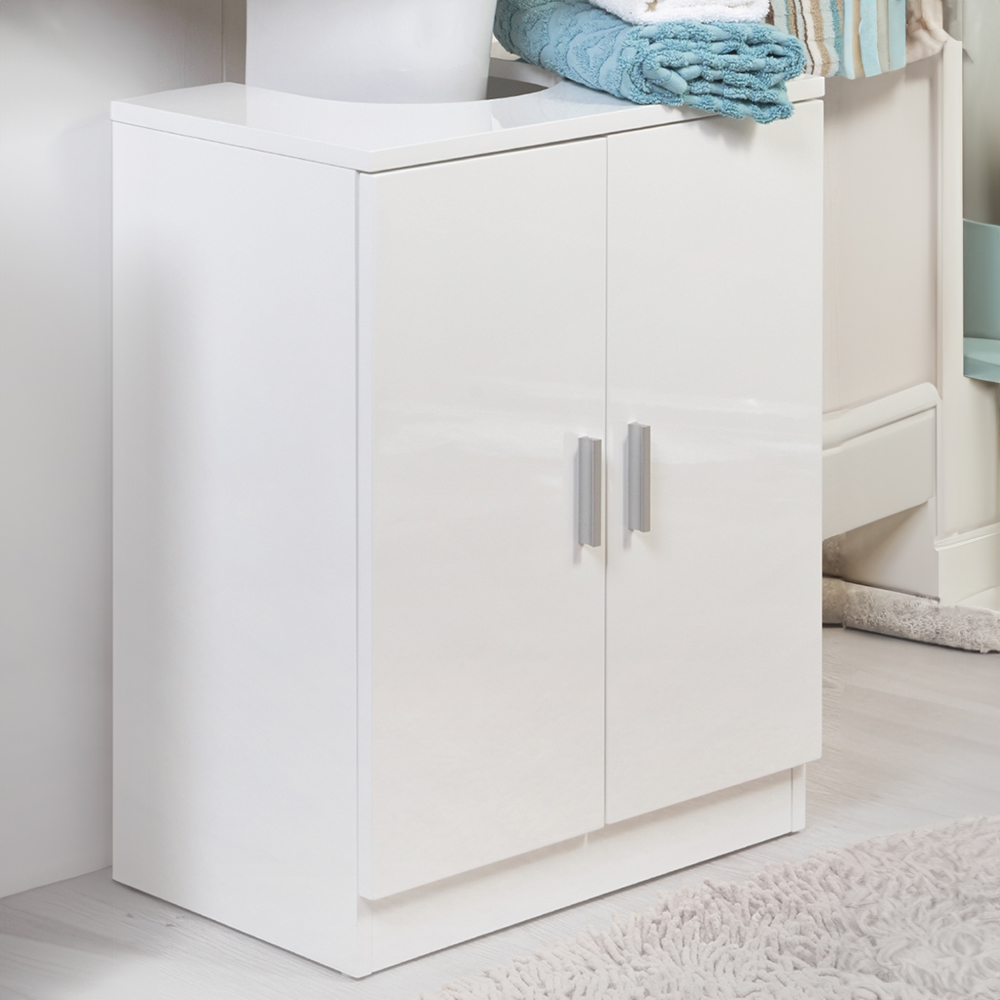 2 Door White High Gloss Under Sink Cabinet Image 1
