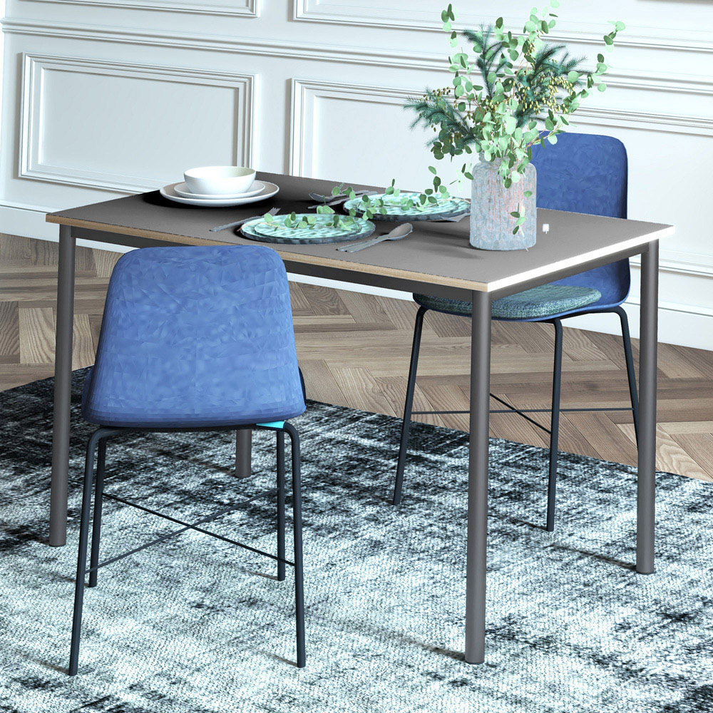 HOMCOM 120cm Minimalistic Dining Table Steel Frame Foot Pads Simple Style Grey Image 6