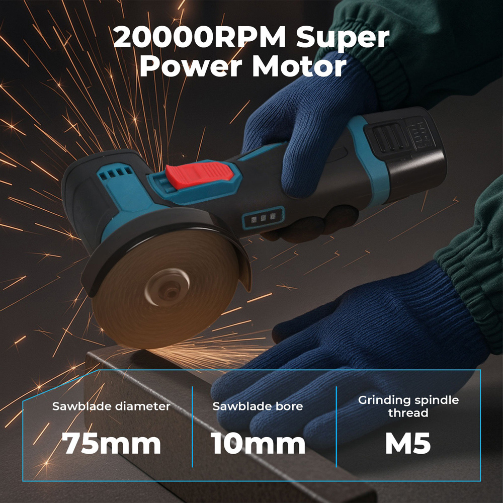 Traderight HW0293-UK Cordless Angle Grinder with 2 Batteries and Charger 12V Image 7