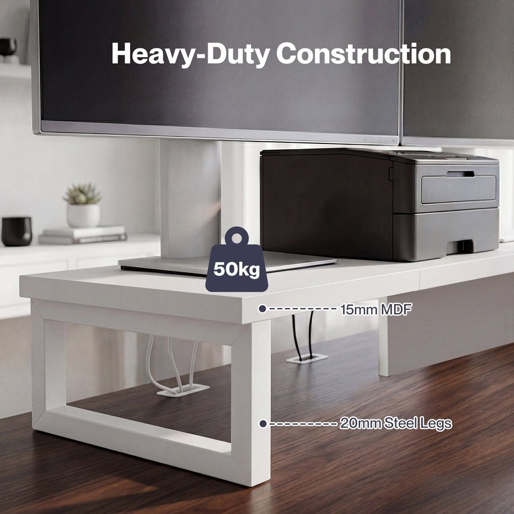 Levede White Dual Monitor Stand Riser 90cm Image 5