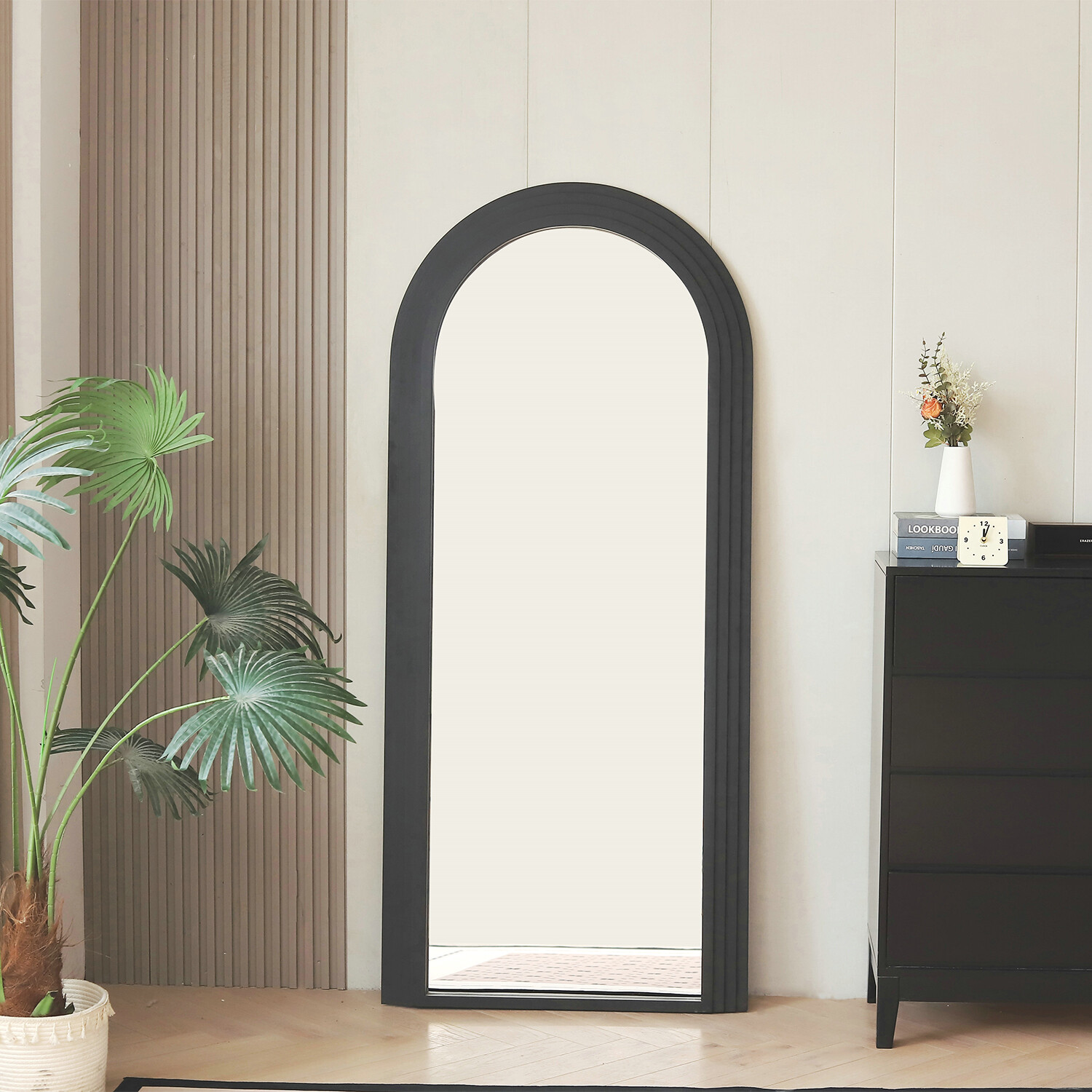 Evie Ridged Arch Lean To Mirror Black Image 3