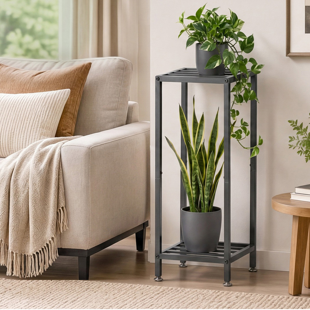 Levede 2-Tier Black Metal Plant Stand Image 3