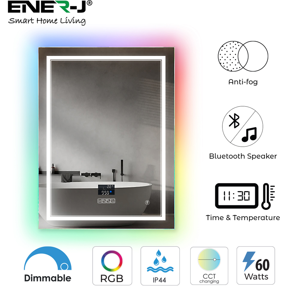ENER-J RGB LED Anti-Fog Rectangular Mirror with Bluetooth Speaker 70 x 50cm Image 4