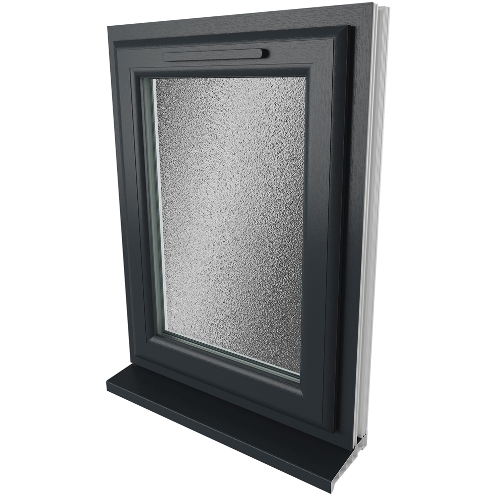 Crystal RH Side Hung Grey and White Obscure Glass uPVC Triple Glazed Window 965 x 610mm Image 9