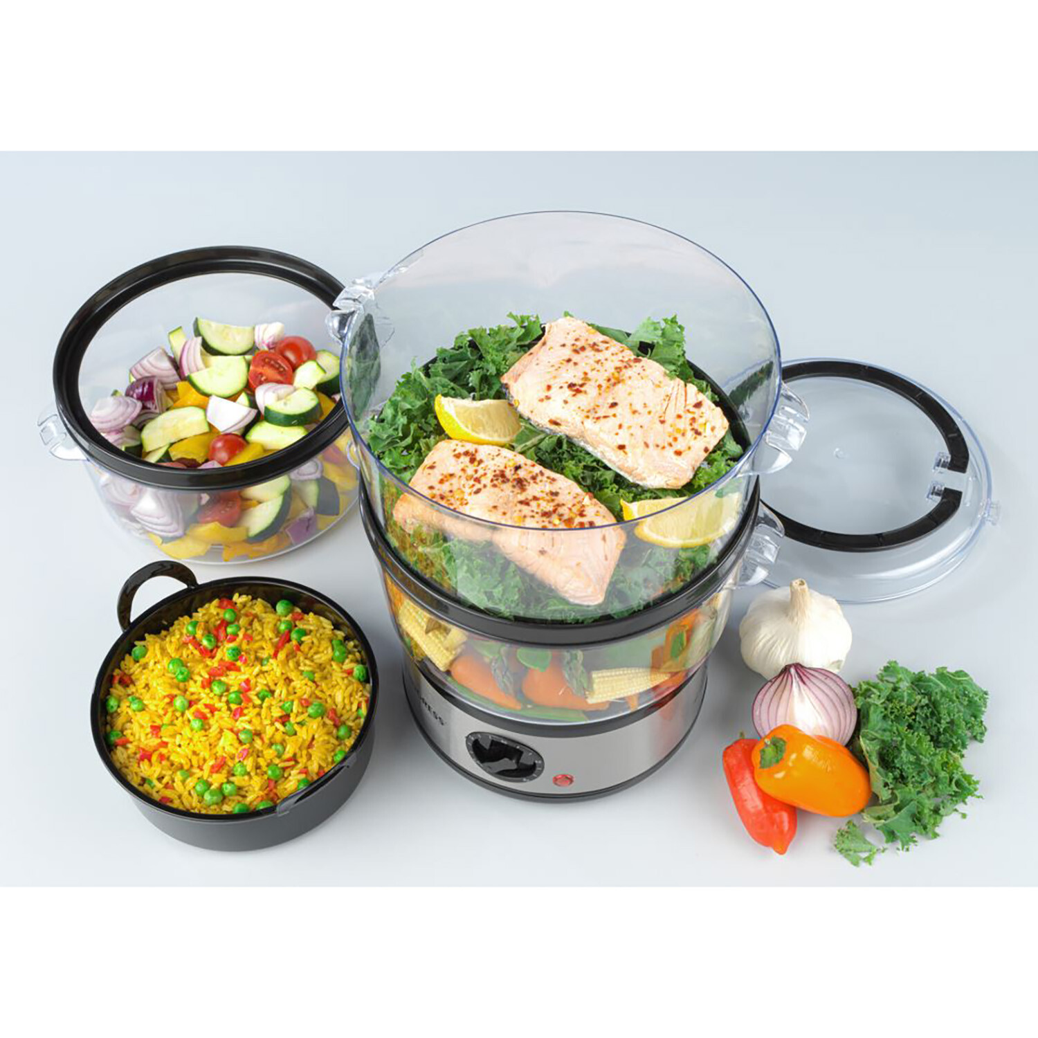 Salter Aspen 3-Tier Steamer - Chrome Image 2