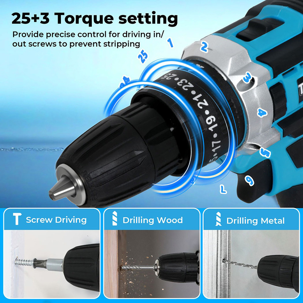 Traderight HW0263 Cordless Combi Drill Driver with 2 Batteries 21V Image 6