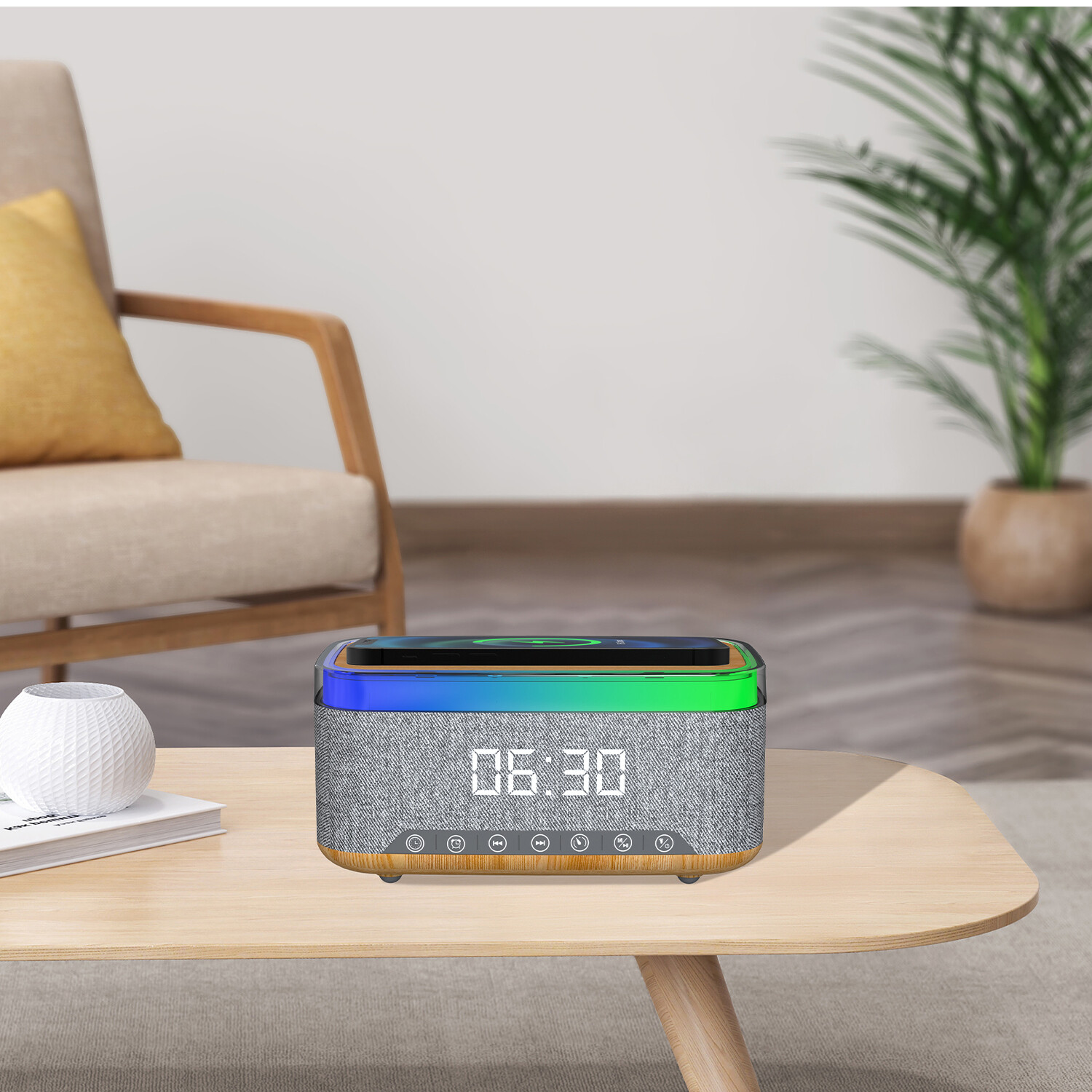 3 in 1 Alarm Clock Speaker and Charger - Grey Image 6