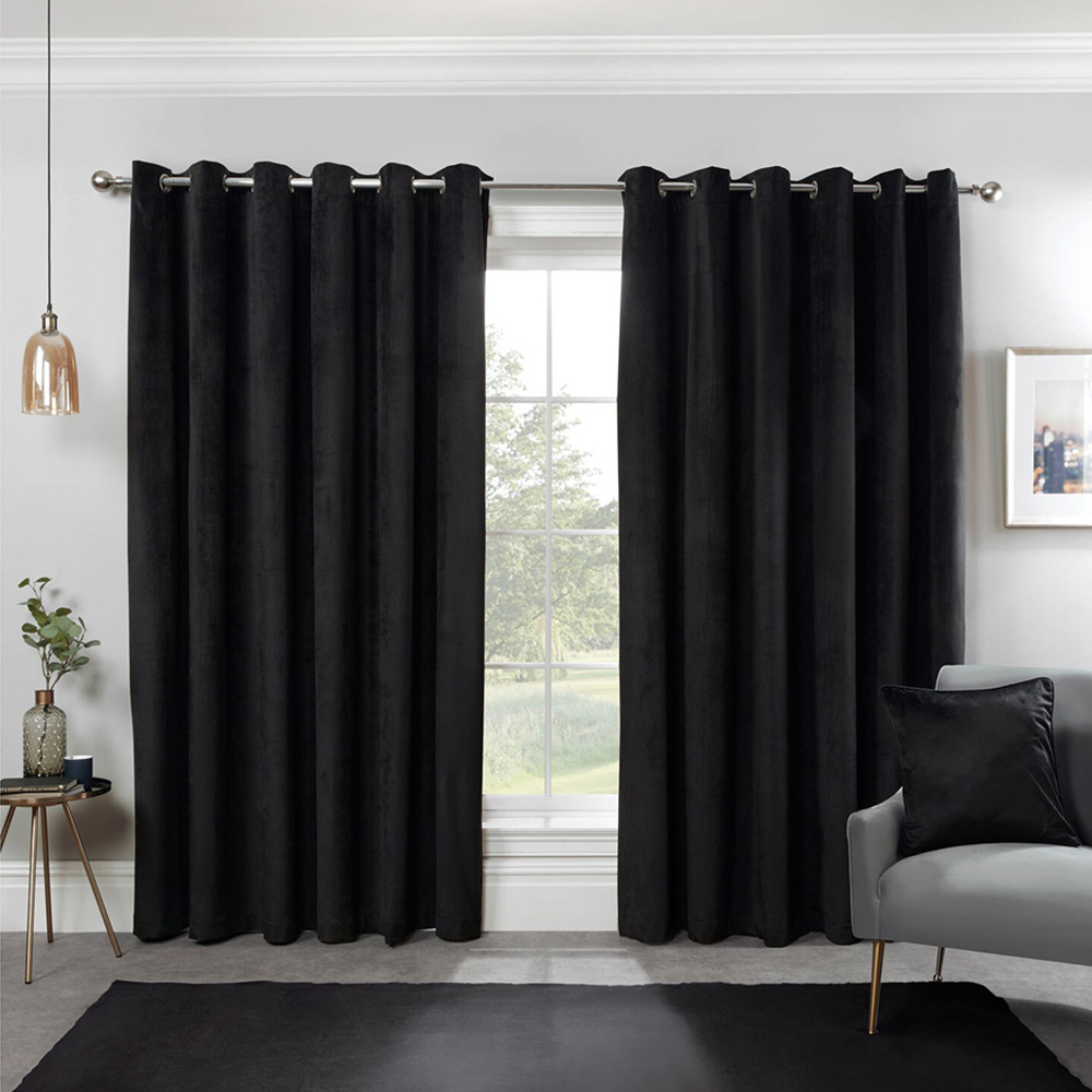 Divante Vermont Black Velvet Blackout Curtains 229cm Image 2