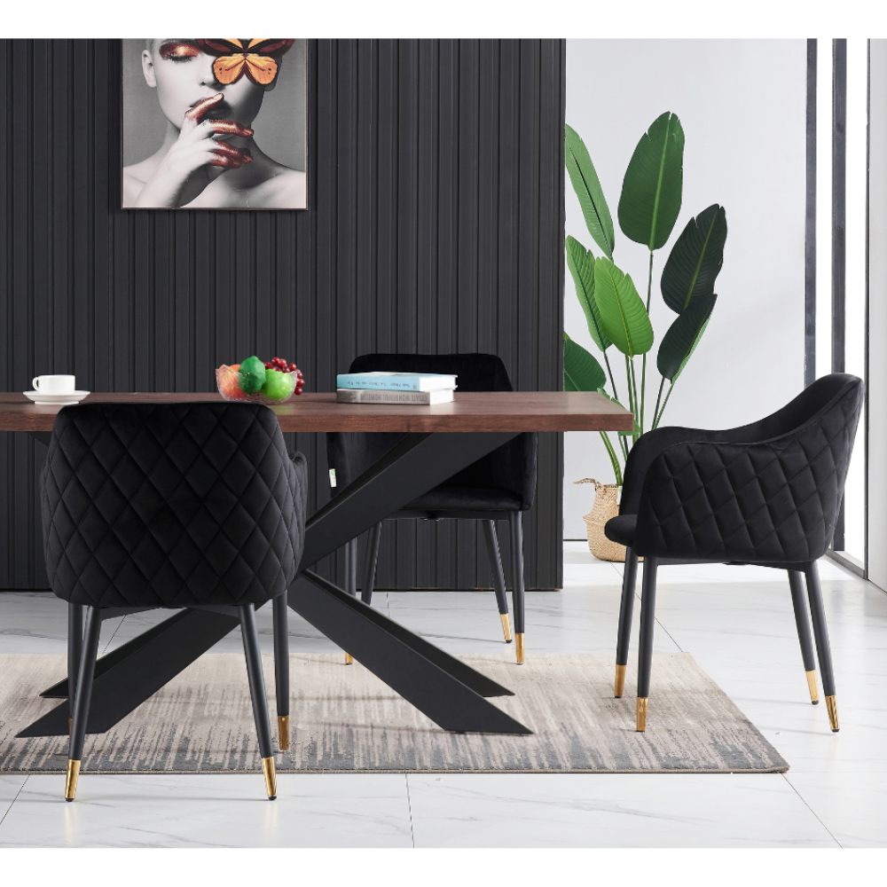 Life Interiors Verona Black and Gold Velvet Upholstered Dining Chair Set of 4 Image 4