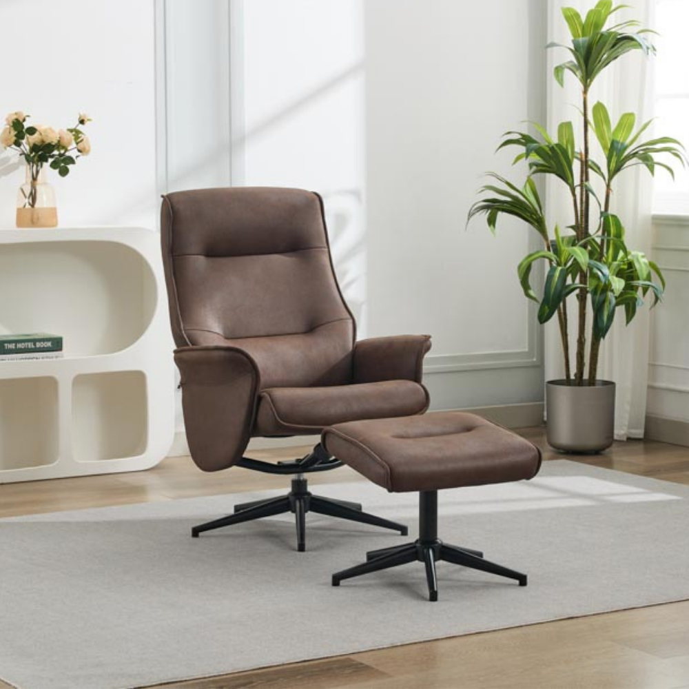 Sutton Brown Swivel High Back Chair with Footstool Image 3