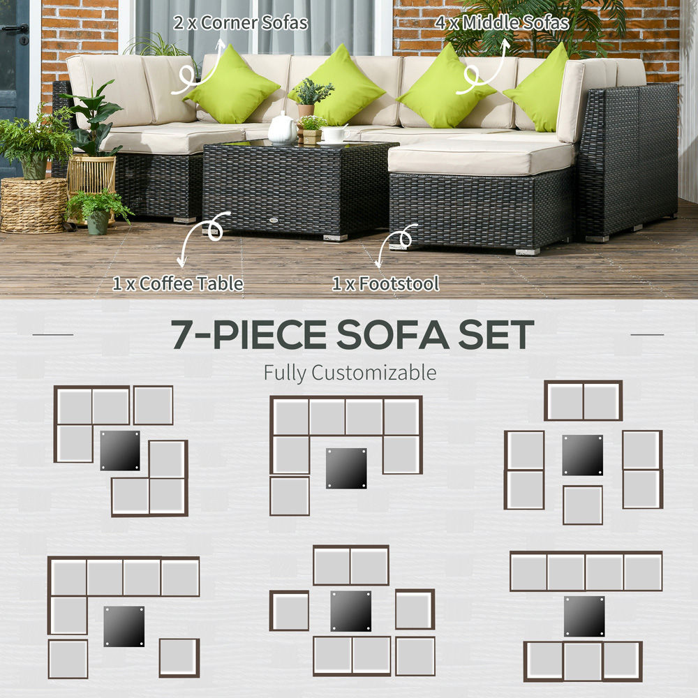 Outsunny 7 Seater Cream Rattan Corner Lounge Set Image 6