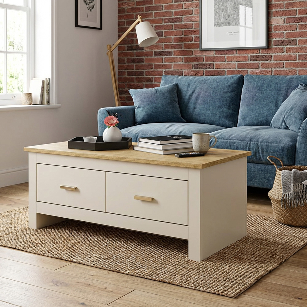 Lexington 2 Drawer Cream and Gold Coffee Table Image 2