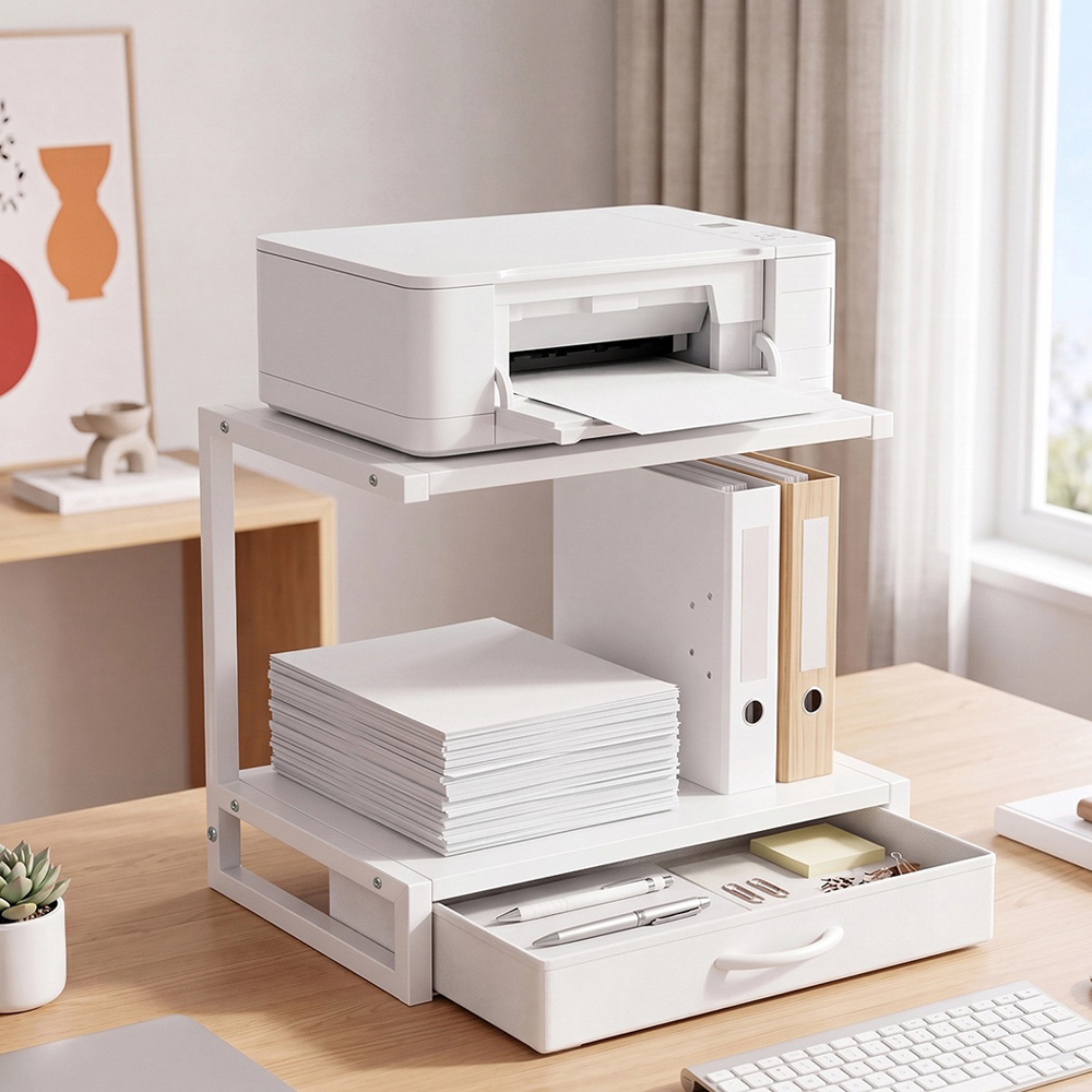 Levede White 2-Tier Single Drawer Printer Stand Image 3