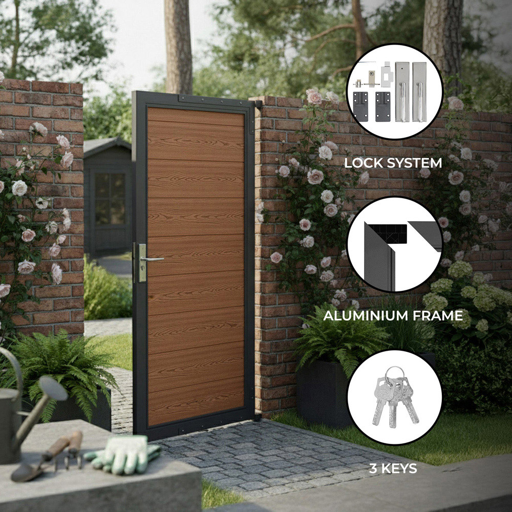 MonsterShop 6 x 3ft Brown Composite Panel Gate Image 5
