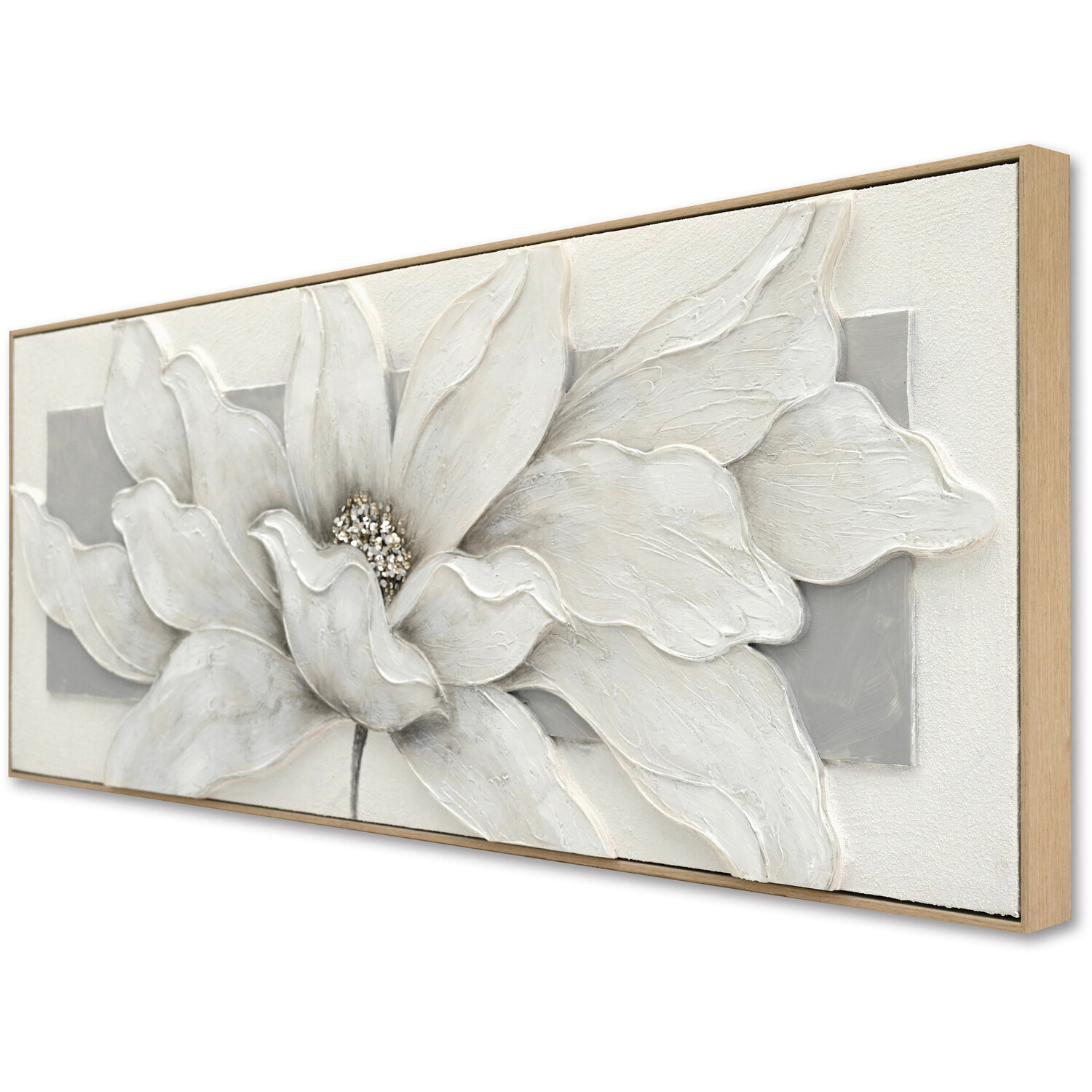3D Embellished Soft Grey Flower Canvas - White and Grey Image 2
