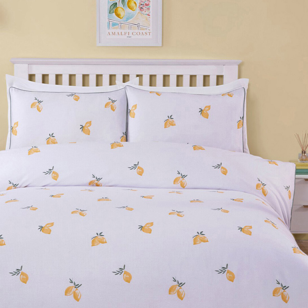 Positano Waffle Duvet Set - White and Yellow / Double Image 6