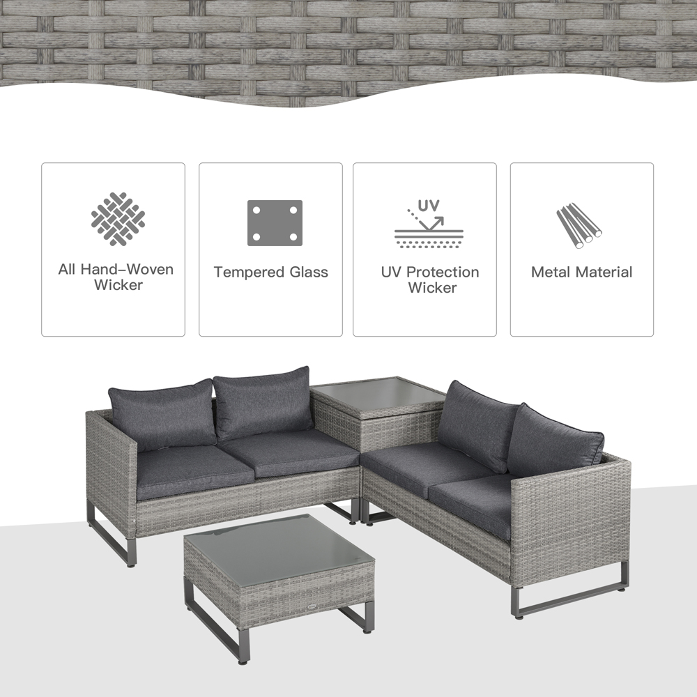 Outsunny 4 Seater Grey Rattan Corner Lounge Set Image 6