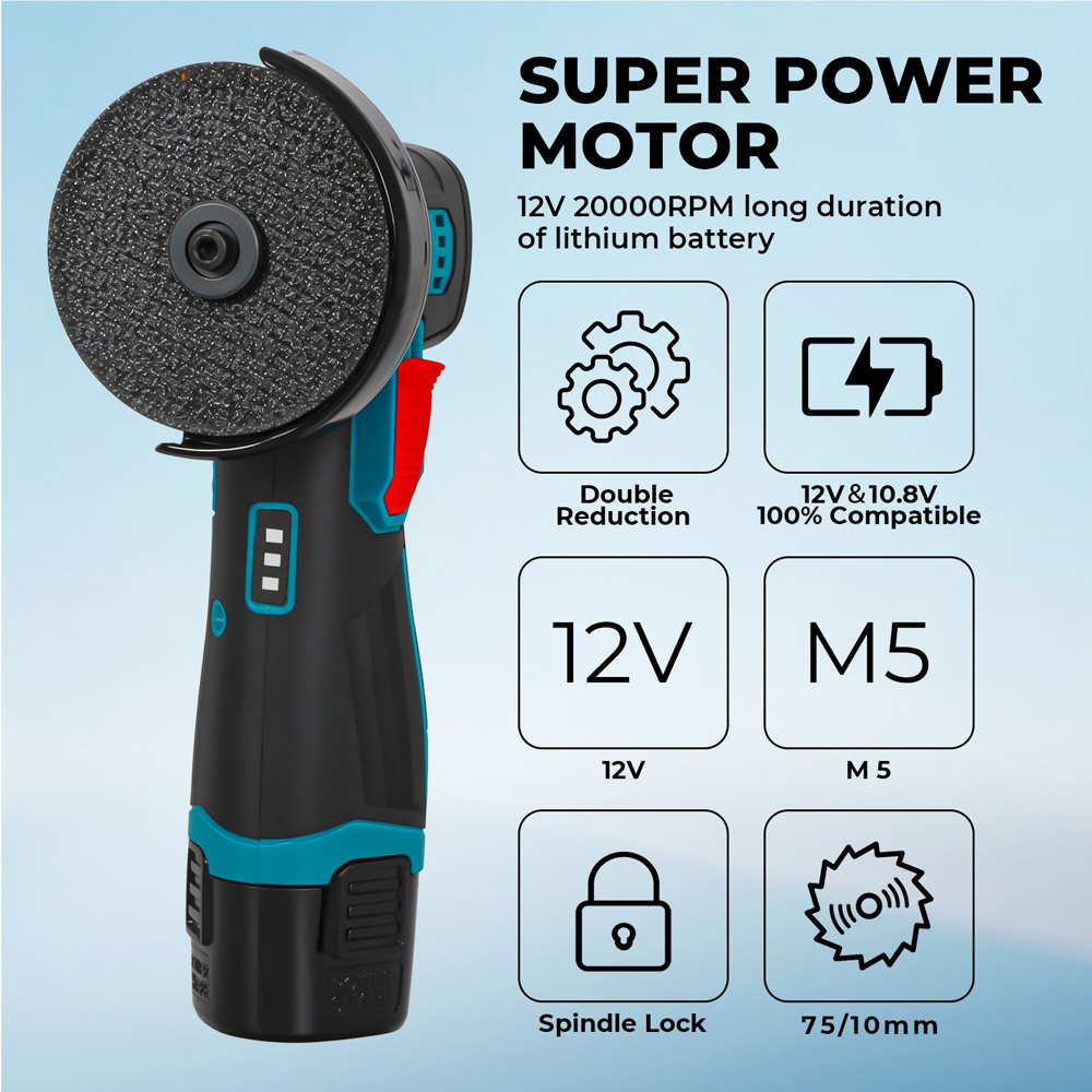 Traderight HW0293-UK Cordless Angle Grinder with 2 Batteries and Charger 12V Image 6