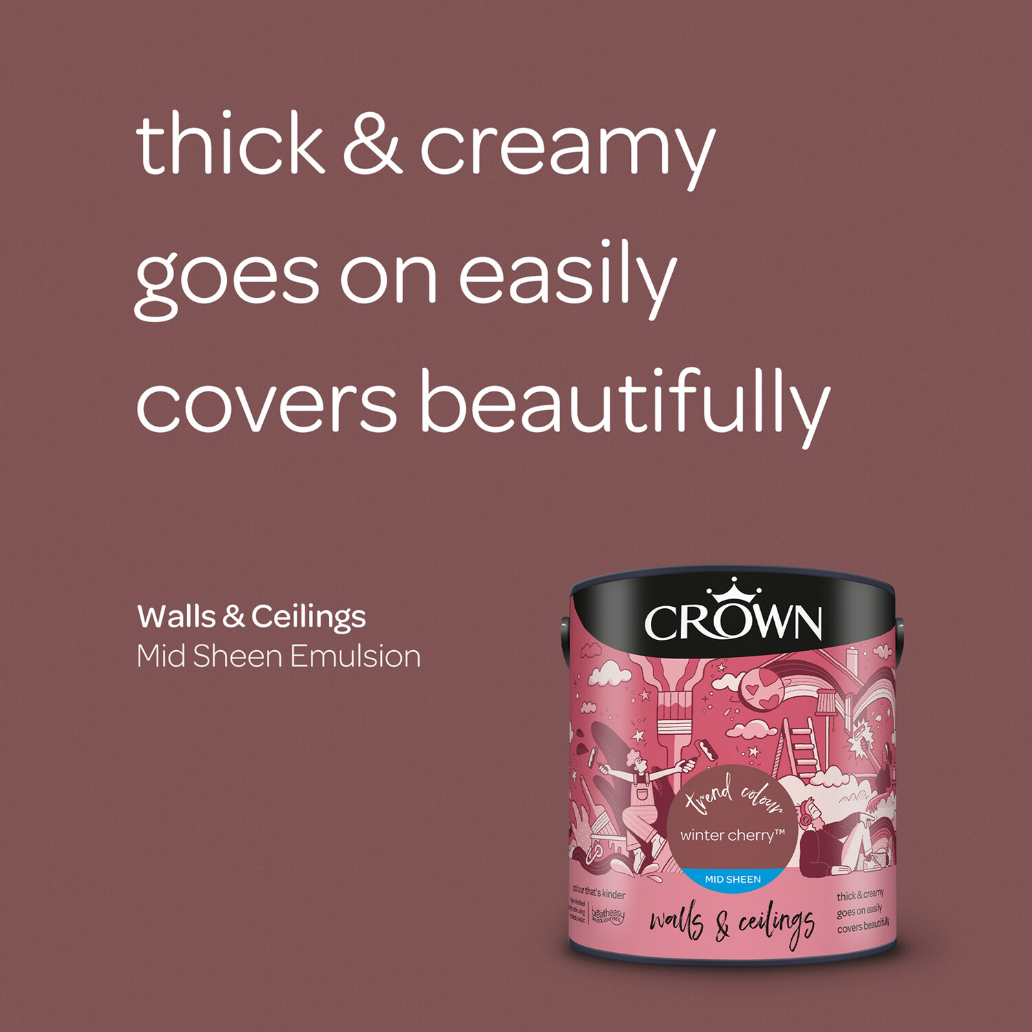 Crown Walls & Ceilings Winter Cherry Mid Sheen Emulsion Paint 2.5L Image 8