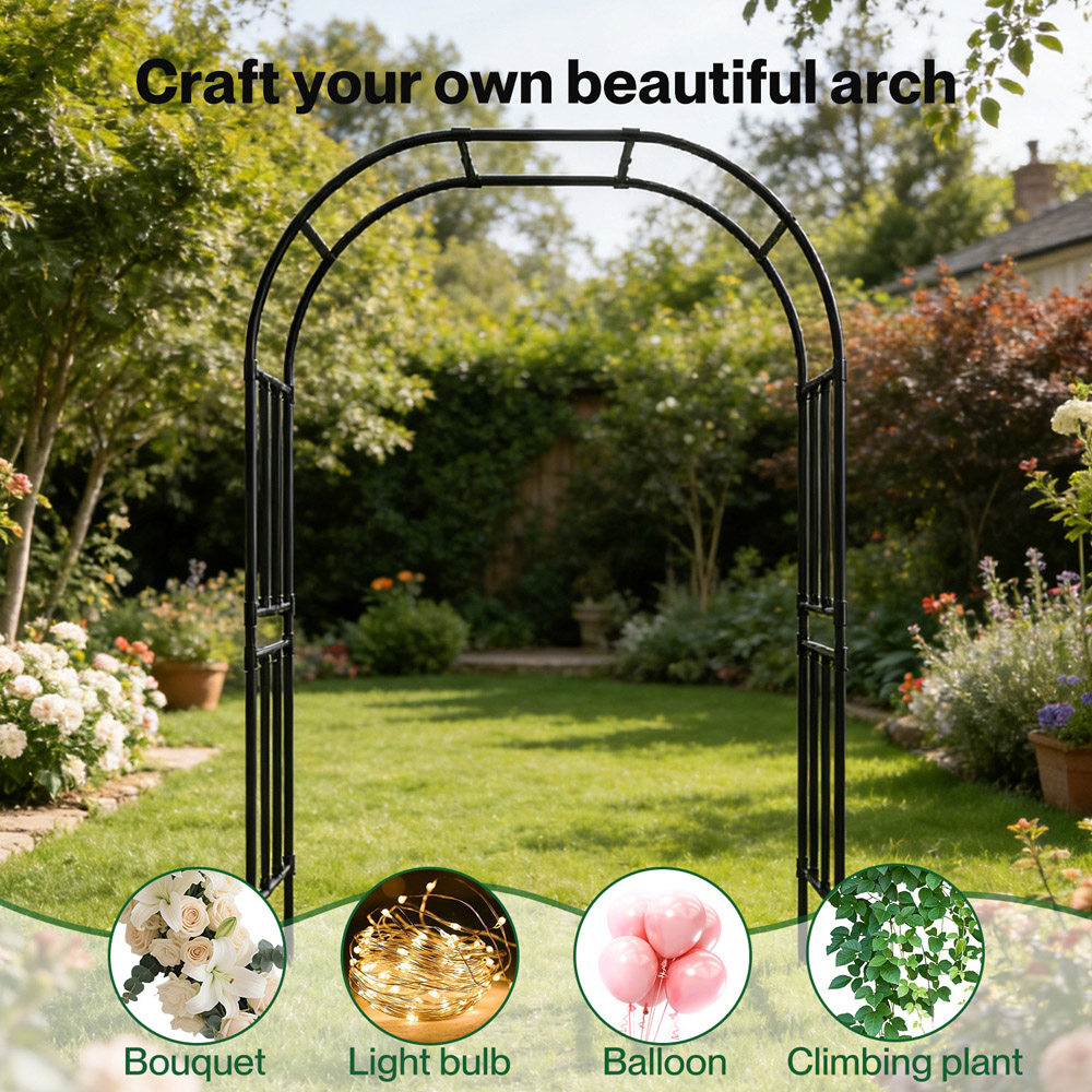 Lambu Black Metal Garden Arch 8 x 5ft Image 7
