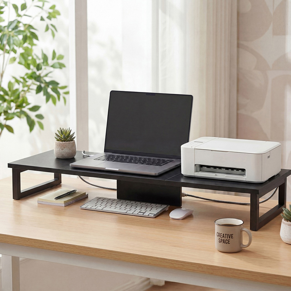 Levede Black Dual Screen Computer Monitor Stand Riser 90cm Image 2