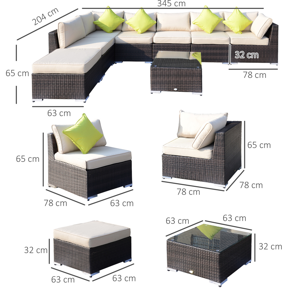 Outsunny 7 Seater Mixed Brown Rattan Garden Corner Lounge Set Image 7